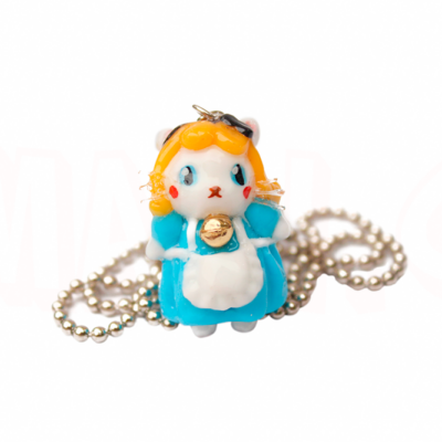 Colar da Alice Gatinha no País das Maravilhas/Alice in Wonderland com Corrente em Aço Inox