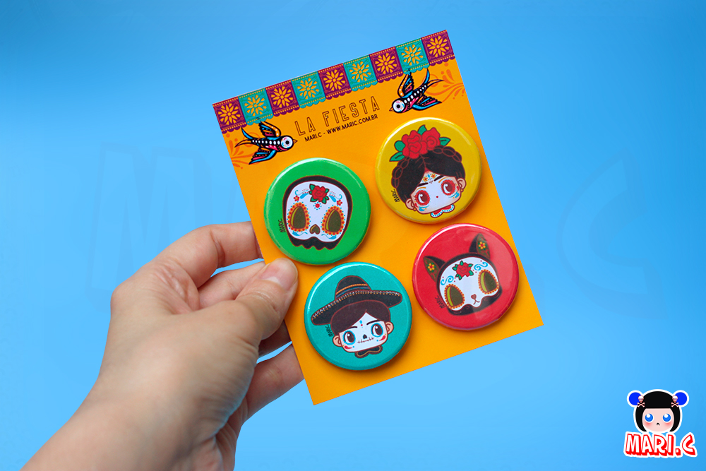 Mari.C - Cartela com Quatro Bottons Broche Dia de Los Muertos Festival Mexicano 4 Mari.C - Cartela com Quatro Bottons Broche Dia de Los Muertos Festival Mexicano