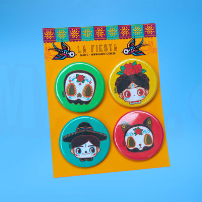 Mari.C - Cartela com Quatro Bottons Broche Dia de Los Muertos Festival Mexicano