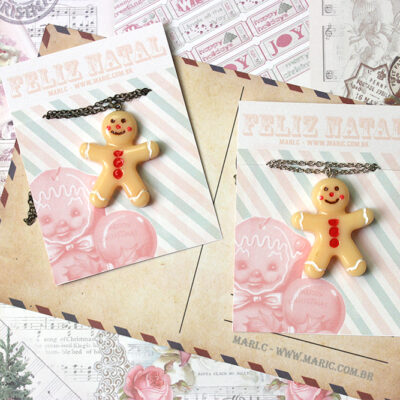 Colar curto de Boneco Biscoito de Gengibre Natalino