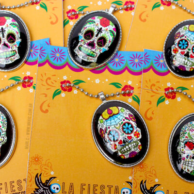 Colar Medalhão de Caveira Mexicana Dia de Los Muertos