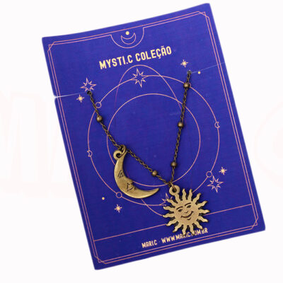 Mari.C - Colar Místico Yin Yang Feminino e Masculino Sol e Lua Boho com Corrente em Ouro Velho