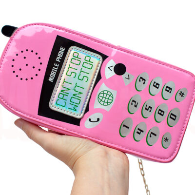 Bolsa Divertida Transversal de Celular Tijolão Rosa Retrô Vintage
