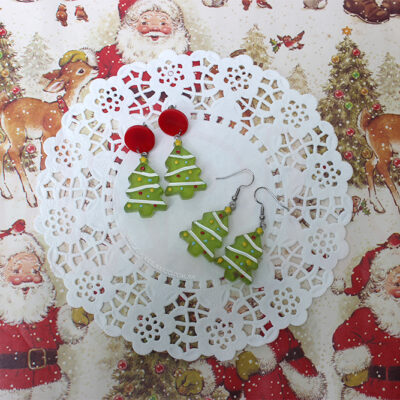 Brinco de Árvore de Natal em Resina com Base em Aço Inox
