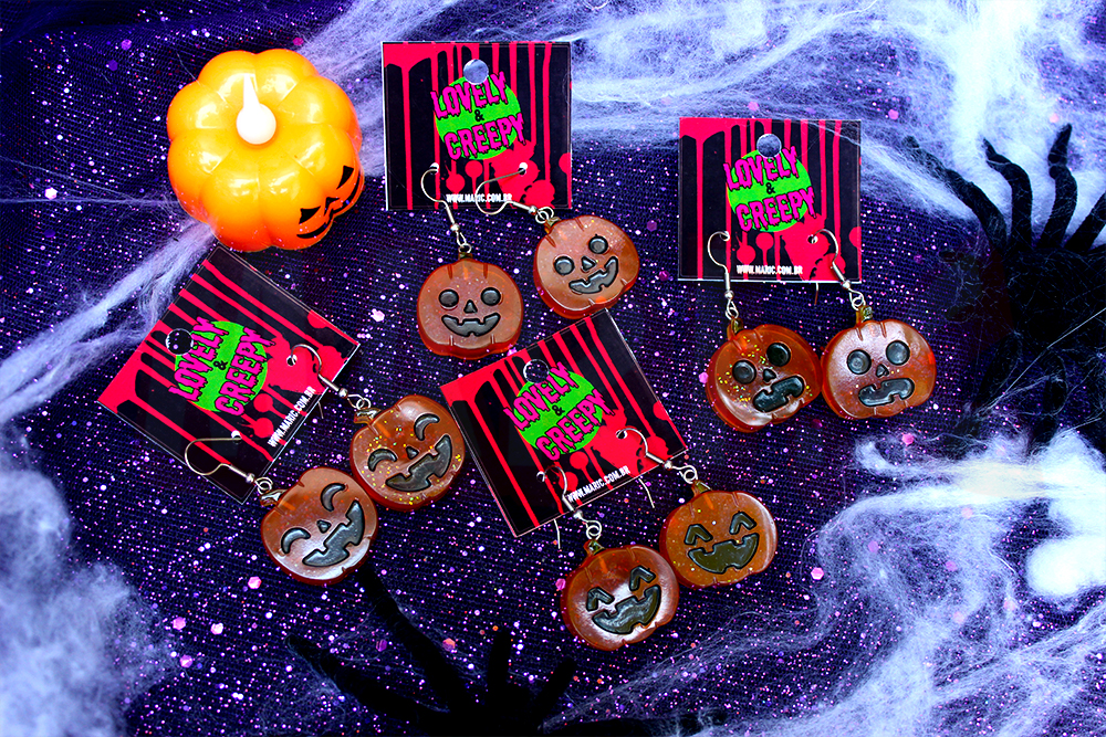 Brinco de Abóbora Jack O' Lanterns Kawaii Halloween Dia das Bruxas com Base em Aço Inox