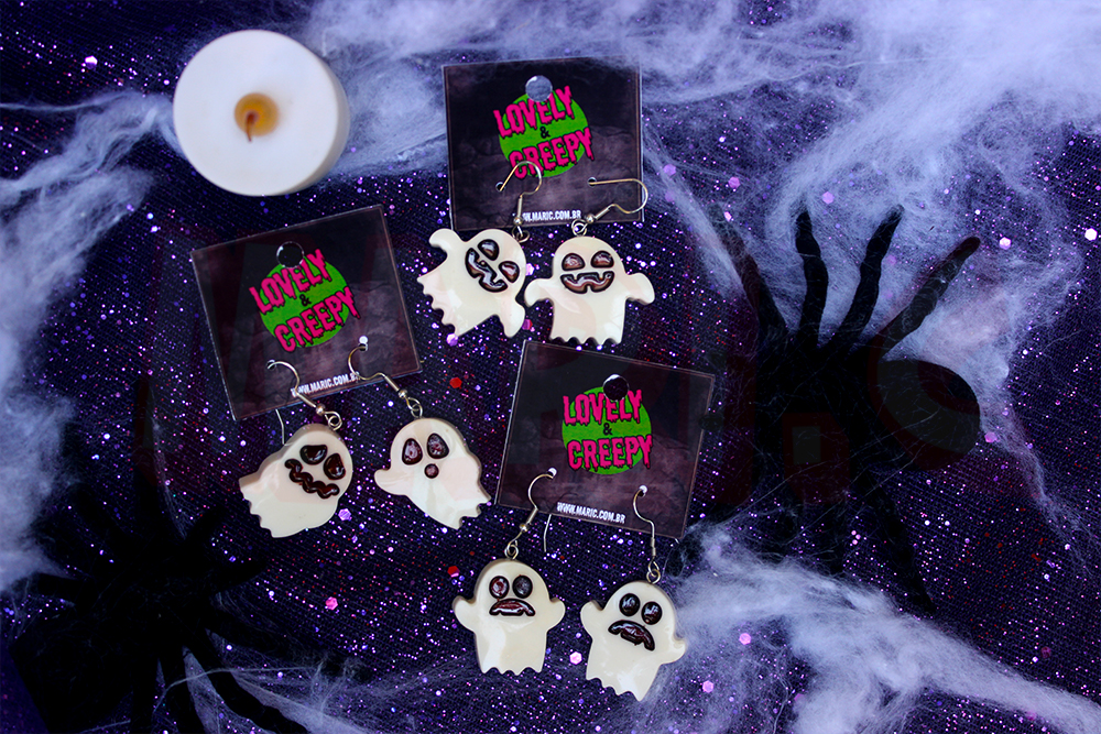 Brinco de Fantasma Kawaii Halloween Dia das Bruxas com Base em Aço Inox