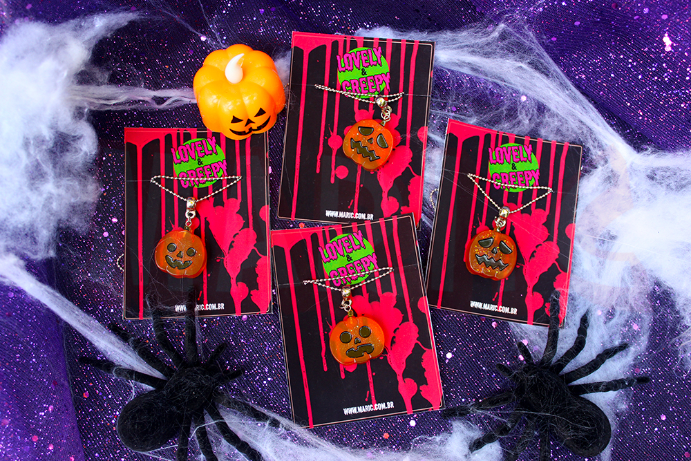 Colar de Abóbora Jack O' Lanterns Kawaii Halloween Dia das Bruxas com Corrente em Aço Inox