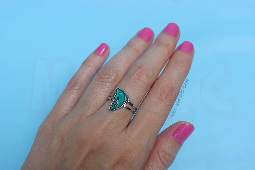 Mari.C - Anel Do Humor Golfinho Muda De Cor Ajustável Regulável