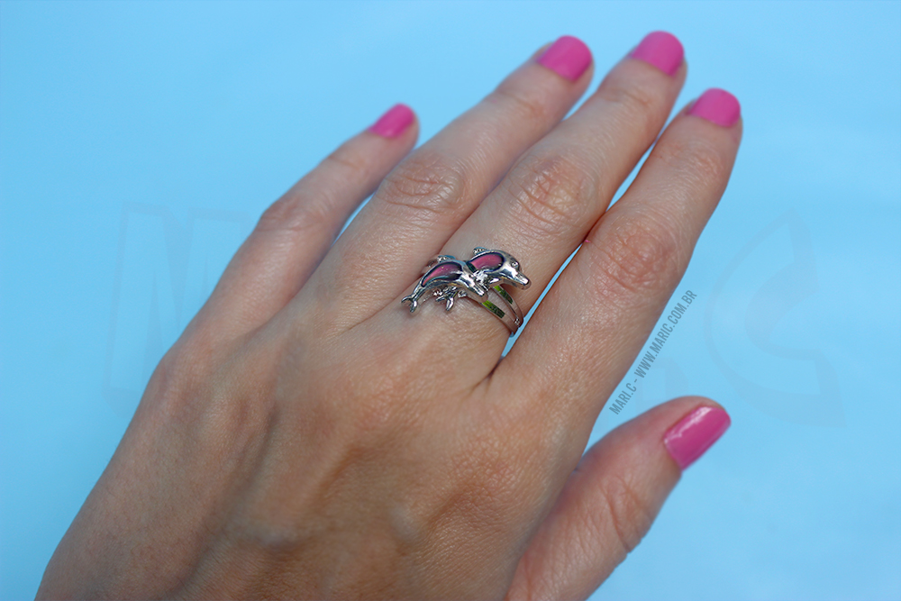 Mari.C - Anel Do Humor Golfinho Duplo Muda De Cor Ajustável Regulável