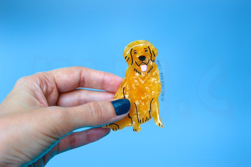 Mari.C - Presilha Prendedor de Cabelo de Cachorro Labrador Golden em Acrílico