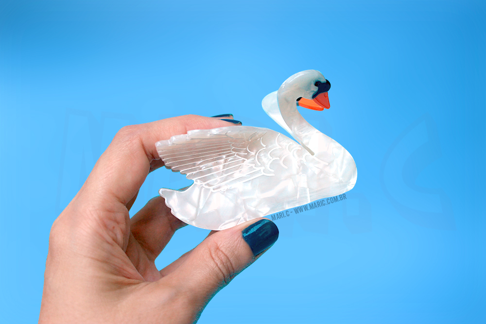 Mari.C - Presilha Prendedor de Cabelo Romântico de Cisne em Acrílico