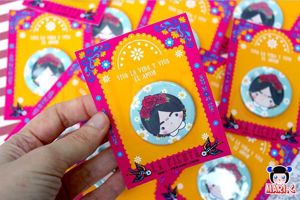 Mari.C - Bottons Broche Menina Pintora Mexicana Festival Mexicano