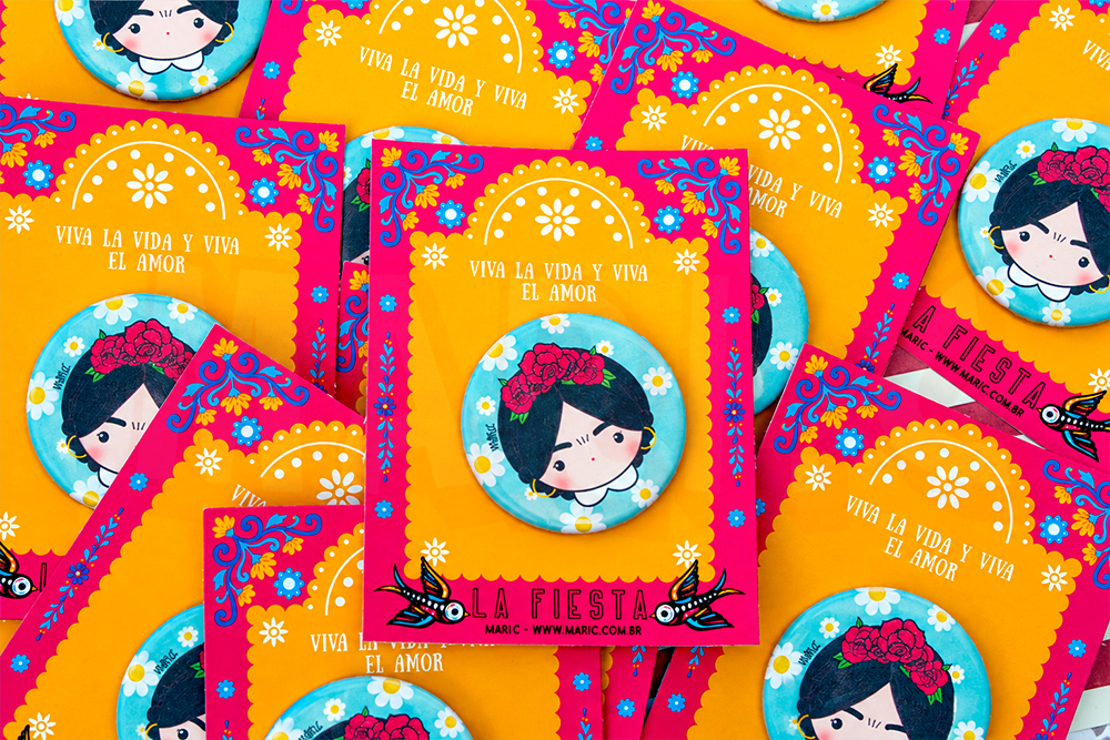 Mari.C - Bottons Broche Menina Pintora Mexicana Festival Mexicano